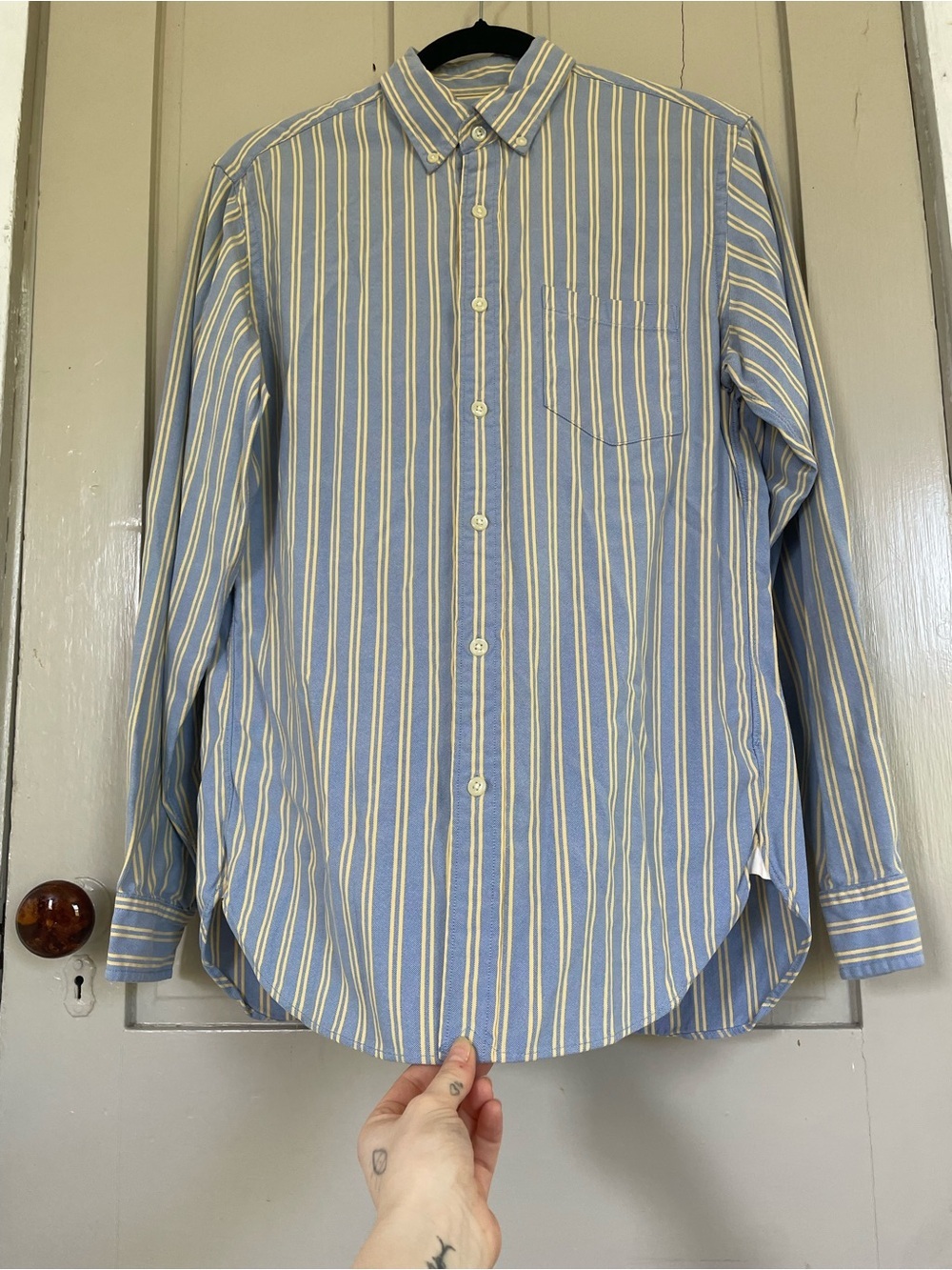 J. Crew Blue & Yellow Stripe Button-Down “The Perfect Shirt” 100% Cotton Vintage - Picture 5 of 11
